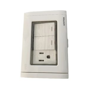 PLACA PARA INTEMPERIE CON 2 APAGADORES Y 1 CONTACTO LEVITON