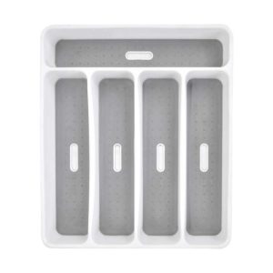 ORGANIZADOR PARA CUBIERTOS 5 COMPARTIMENTOS DE PLÁSTICO BLANCO Y GRIS